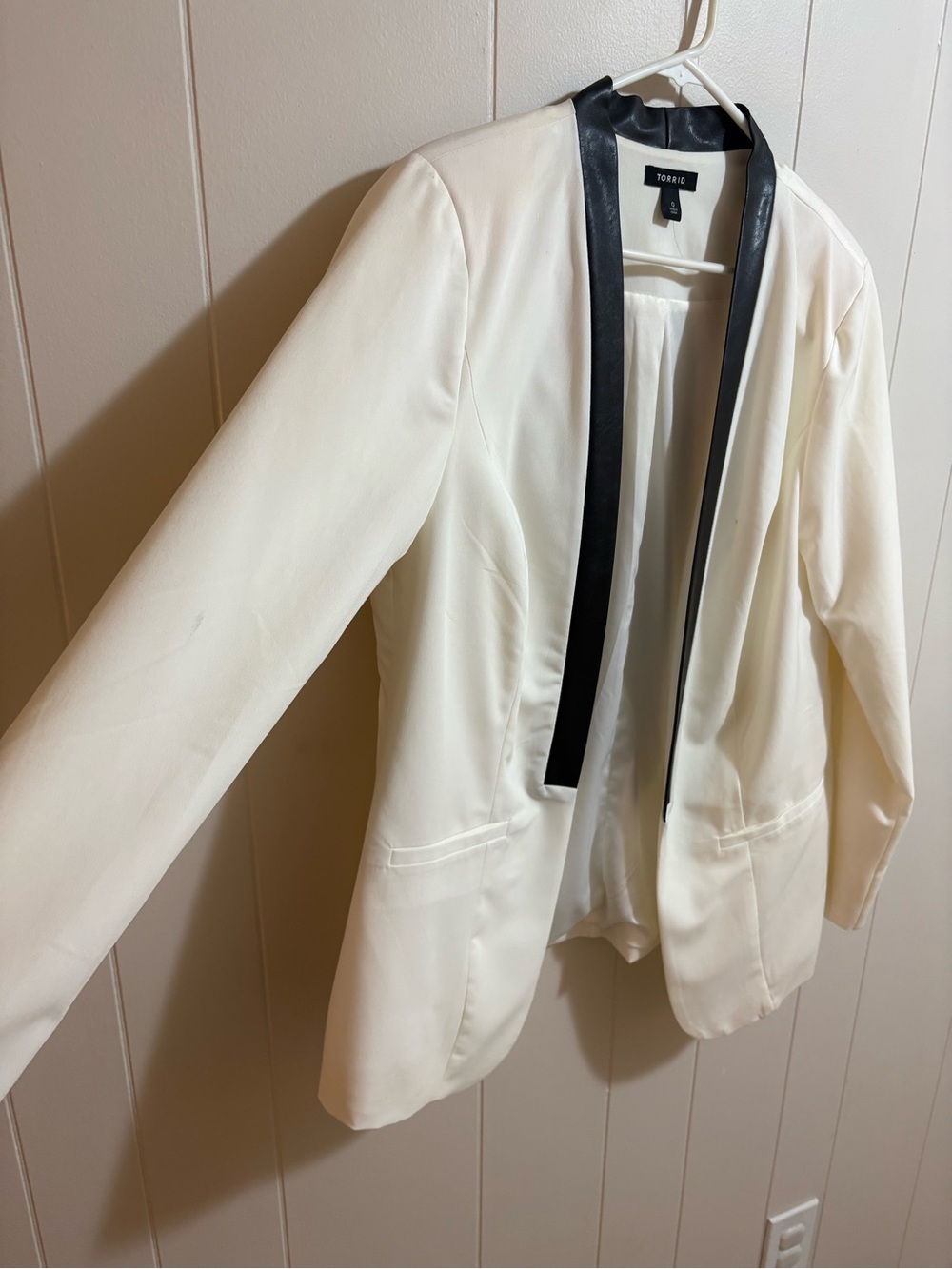 torrid Ivory Blazer with Black Faux Leather Trim